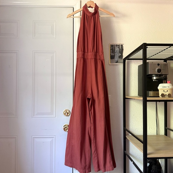APIECE APART rose clay high neck backless straight wide leg jumpsuit